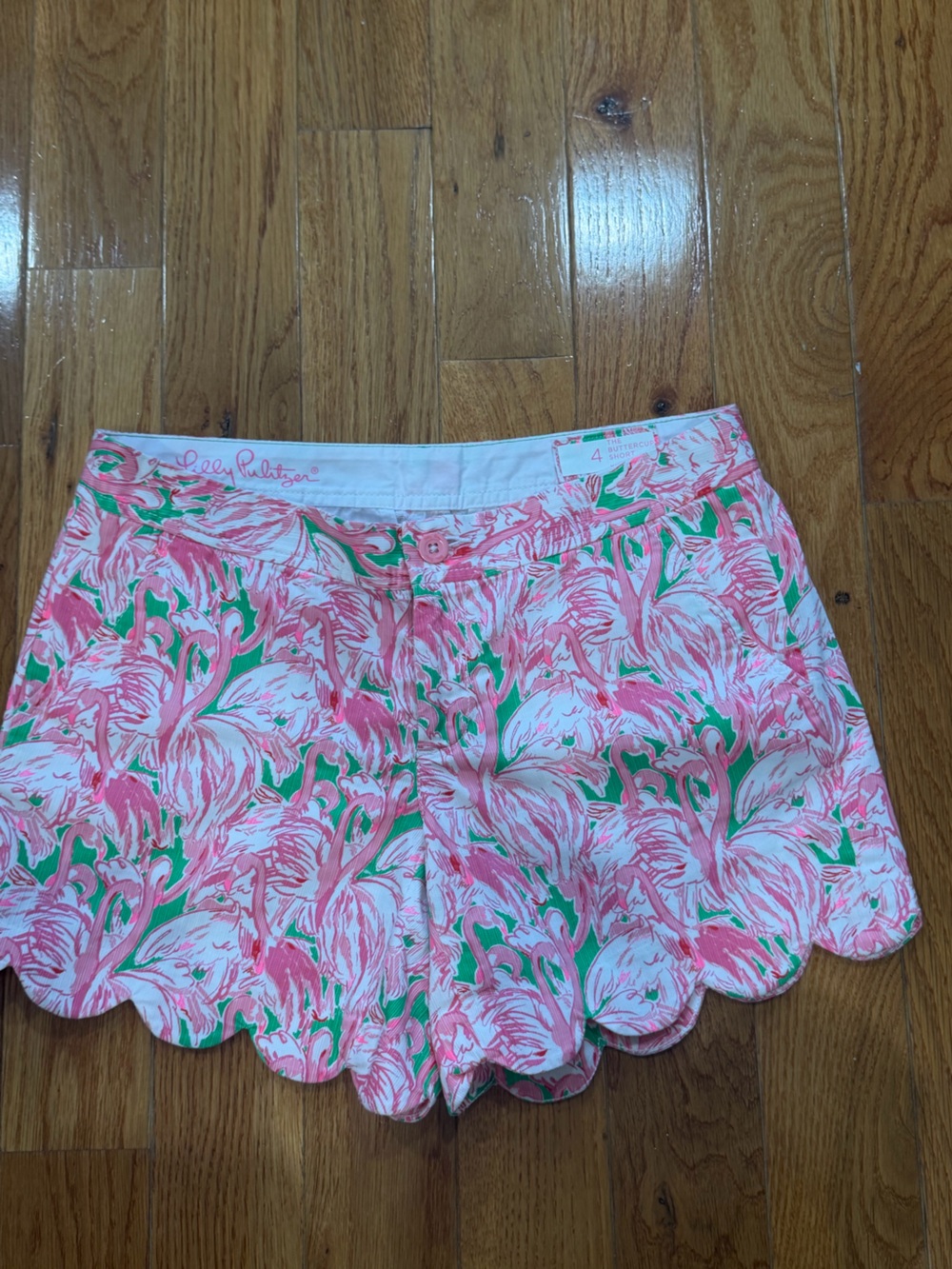 Lilly Pulitzer Pink & Green Floral Scalloped Hem  Shorts